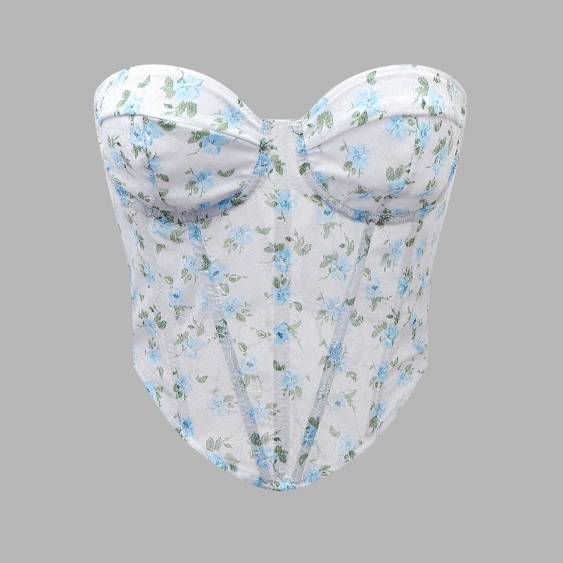 Y2K – haut Bustier à fleurs bl - Boning Corset Steel avis et prix