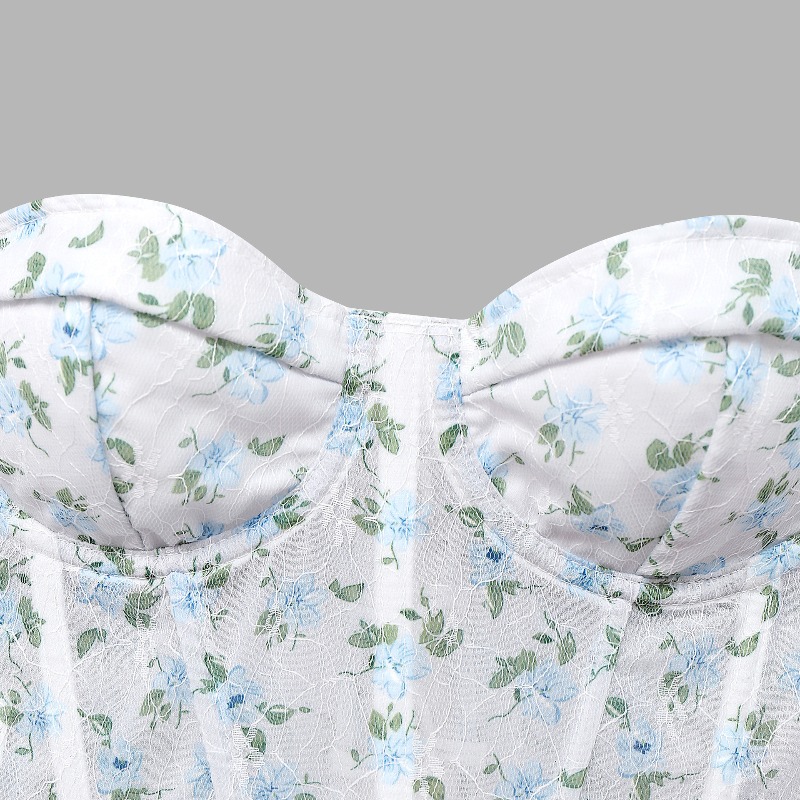 Y2K – haut Bustier à fleurs bl - Boning Corset Steel avis et prix
